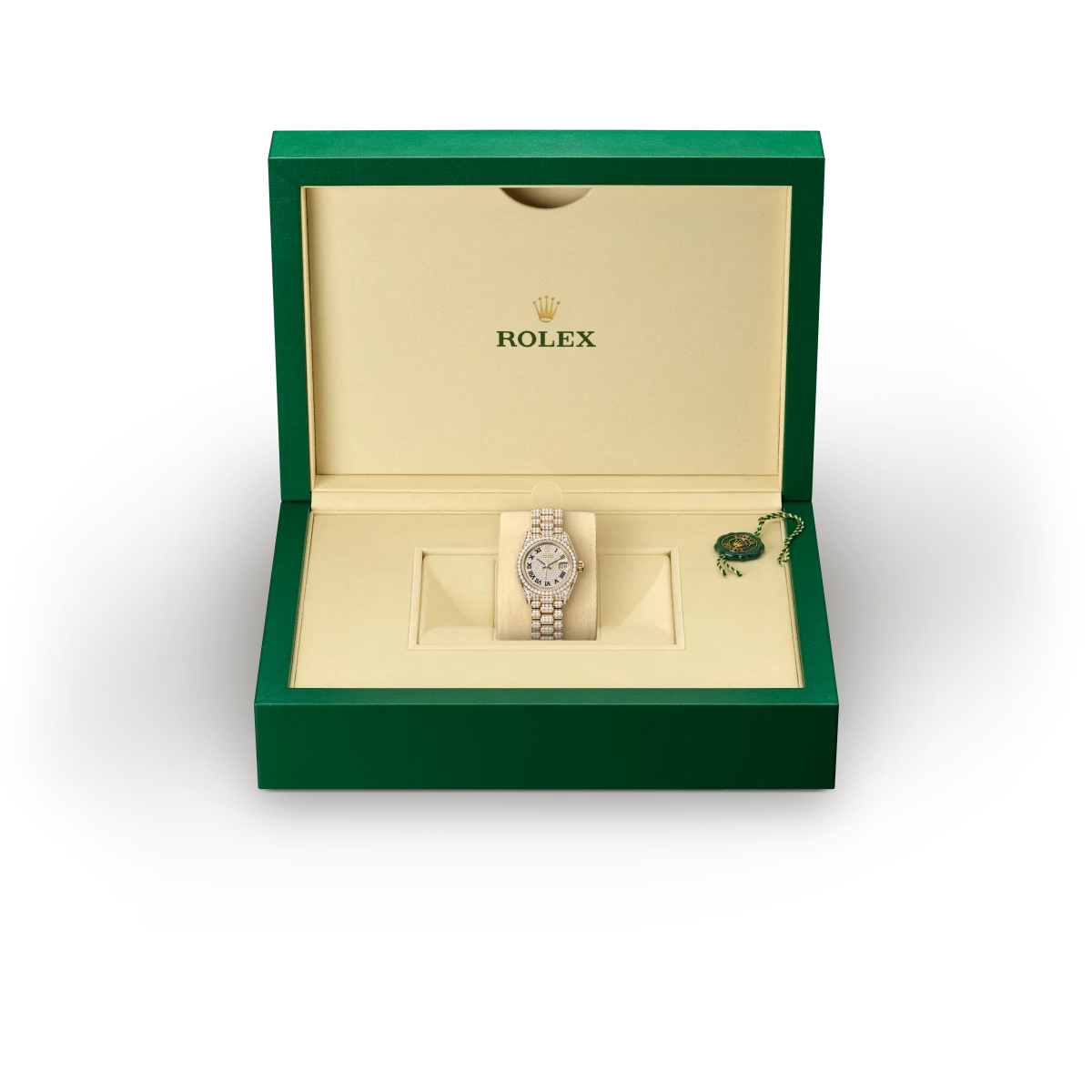 rolex Lady-Datejust in 18 ct yellow gold with case sides and lugs set with diamonds, M279458RBR-0001 - Boglietti Gioielliere